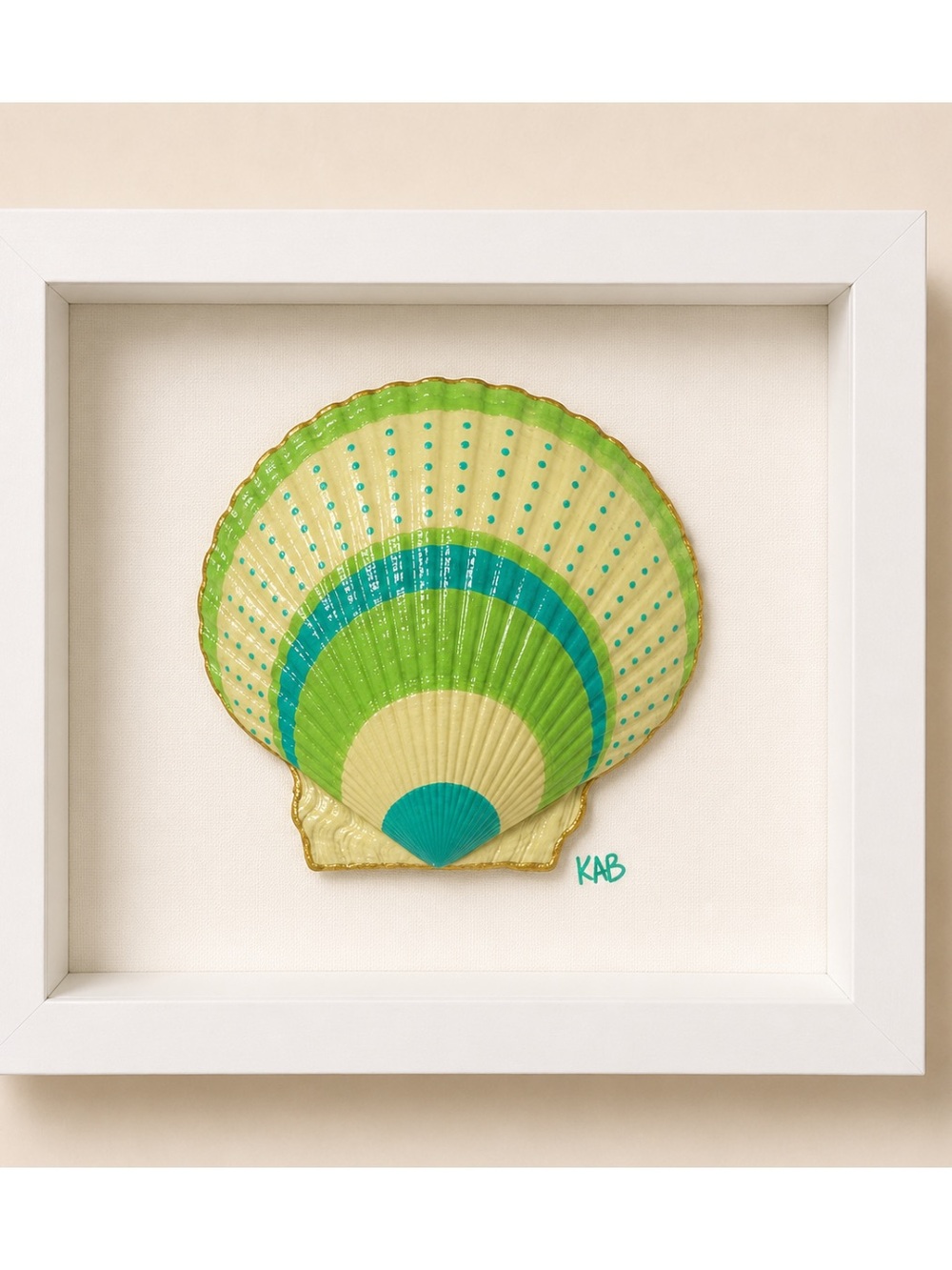 6x6 Shadow box Framed Seashell Wall Art in Green and Teal